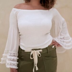Festi By Torrid White Off-Shoulder Top with Bell Sleeves
